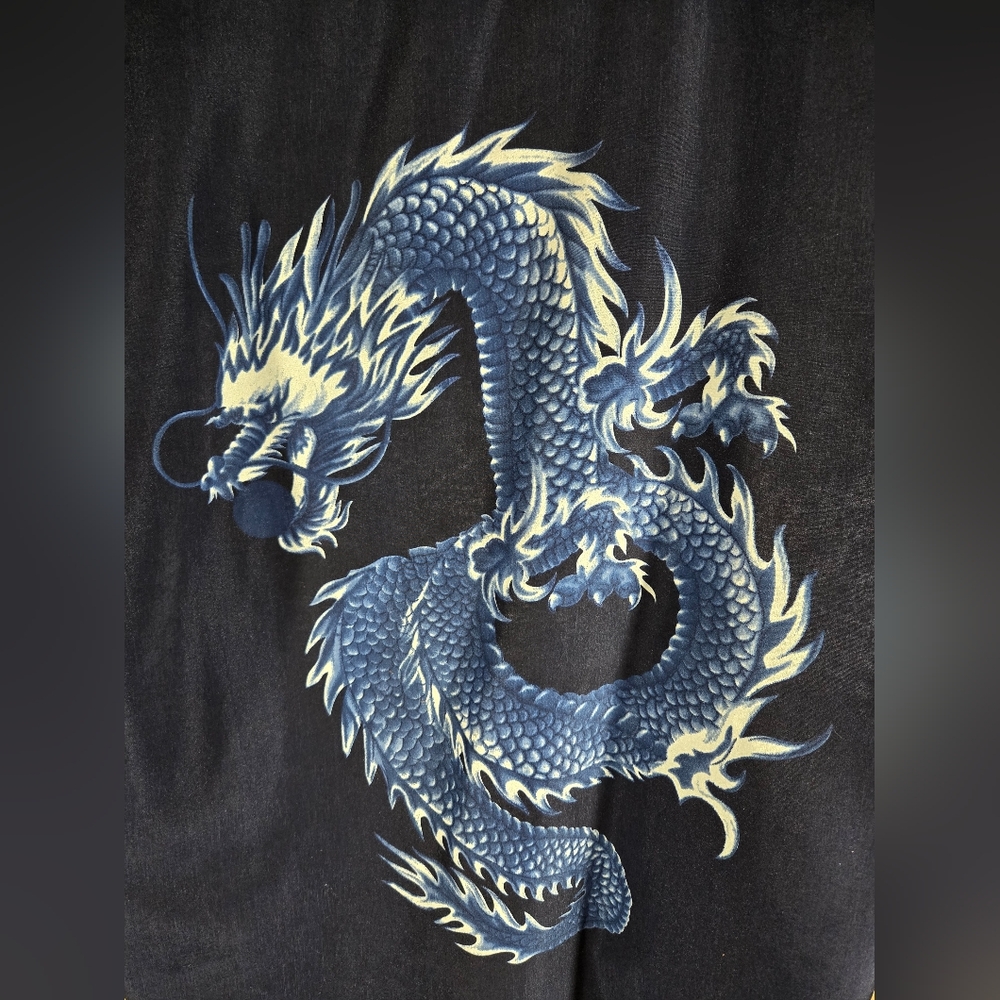 DRAGON Button Down Dress Shirt by CITY IMPACT Size Men's XL Navy Blue
